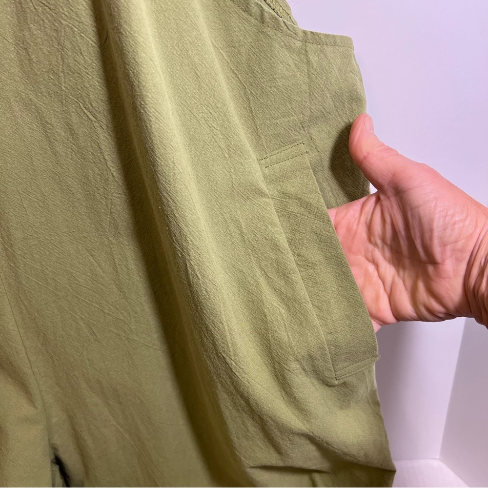 Aedvoouer Sage Green Wide Leg Linen Blend Jumpsuit Romper Overalls SZ XL / XXL - Picture 9 of 14
